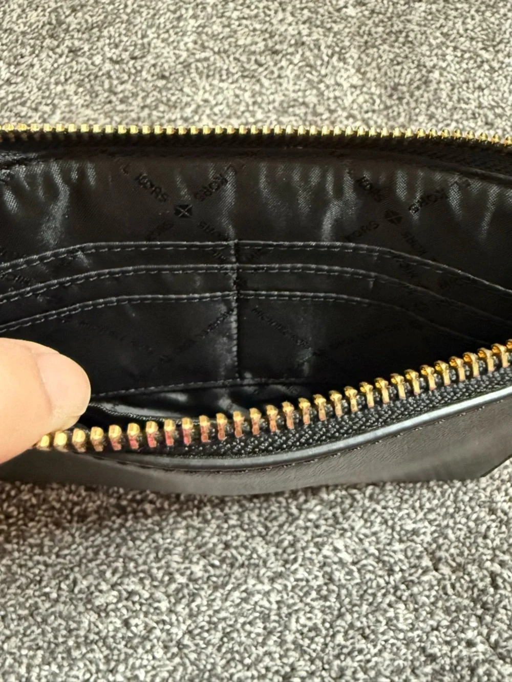 Michael Kors Nouveau Black Leather Gold Studded Floral Clutch Wristlet Bag